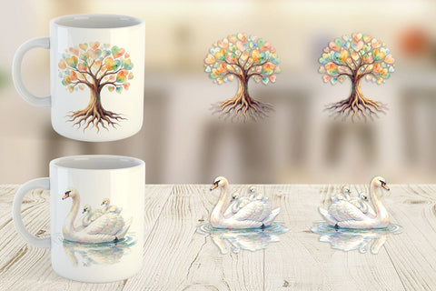 Mug Wrap Watercolor Fantasy Mom And Baby Creatures Sublimation artnoy 