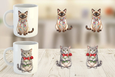 Mug Wrap Watercolor Fashionable Cat Mom Portraits Sublimation artnoy 