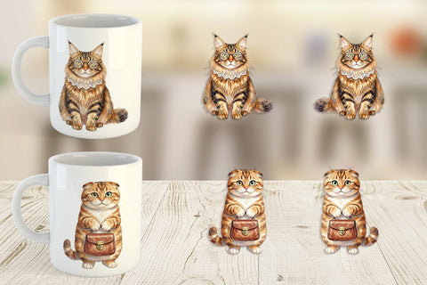Mug Wrap Watercolor Fashionable Cat Mom Portraits Sublimation artnoy 