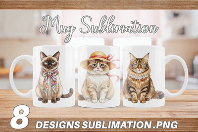 Mug Wrap Watercolor Fashionable Cat Mom Portraits Sublimation artnoy 