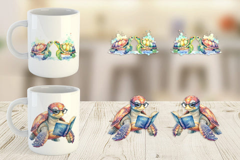 Mug Wrap Watercolor Floral Boho Sea Turtle Sublimation artnoy 