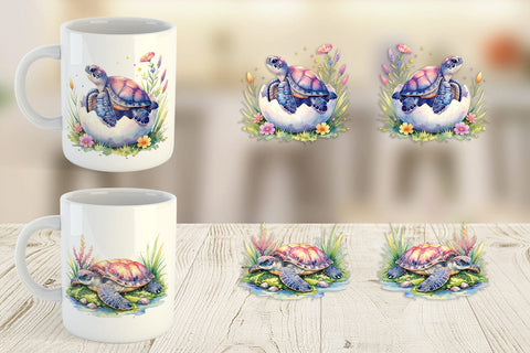 Mug Wrap Watercolor Floral Boho Sea Turtle Sublimation artnoy 