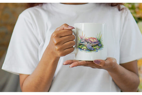 Mug Wrap Watercolor Floral Boho Sea Turtle Sublimation artnoy 