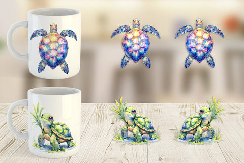 Mug Wrap Watercolor Floral Boho Sea Turtle Sublimation artnoy 