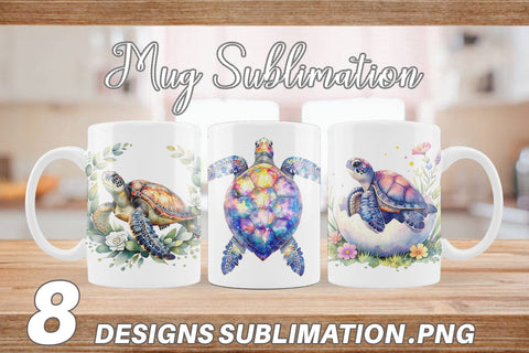 Mug Wrap Watercolor Floral Boho Sea Turtle Sublimation artnoy 