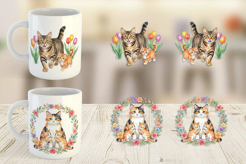 Mug Wrap Watercolor Floral Cat Motherhood Art Sublimation artnoy 
