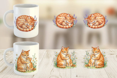 Mug Wrap Watercolor Floral Cat Motherhood Art Sublimation artnoy 