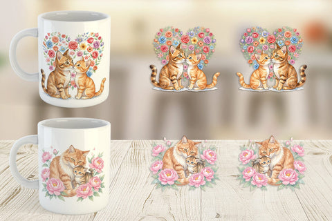 Mug Wrap Watercolor Floral Cat Motherhood Art Sublimation artnoy 