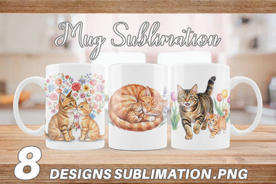 Mug Wrap Watercolor Floral Cat Motherhood Art Sublimation artnoy 