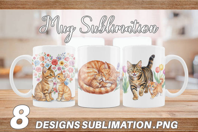 Mug Wrap Watercolor Floral Cat Motherhood Art Sublimation artnoy 
