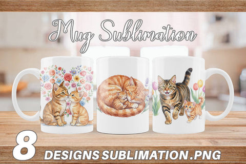 Mug Wrap Watercolor Floral Cat Motherhood Art Sublimation artnoy 
