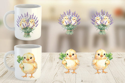 Mug Wrap Watercolor Floral Easter Chick Art Sublimation artnoy 