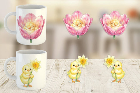 Mug Wrap Watercolor Floral Easter Chick Art Sublimation artnoy 