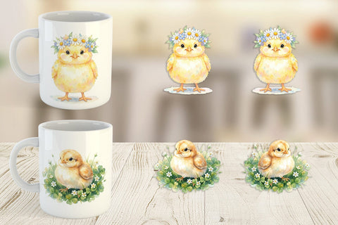 Mug Wrap Watercolor Floral Easter Chick Art Sublimation artnoy 