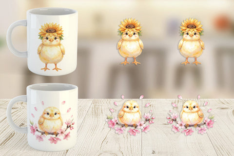 Mug Wrap Watercolor Floral Easter Chick Art Sublimation artnoy 