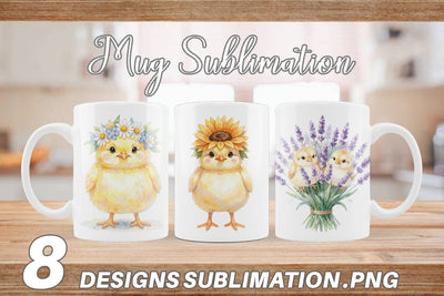 Mug Wrap Watercolor Floral Easter Chick Art Sublimation artnoy 