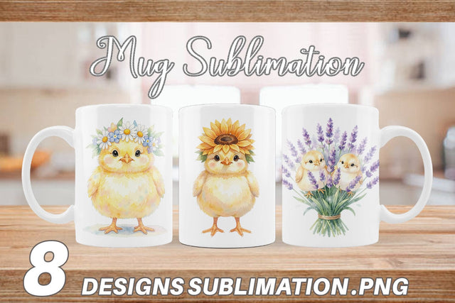 Mug Wrap Watercolor Floral Easter Chick Art Sublimation artnoy 