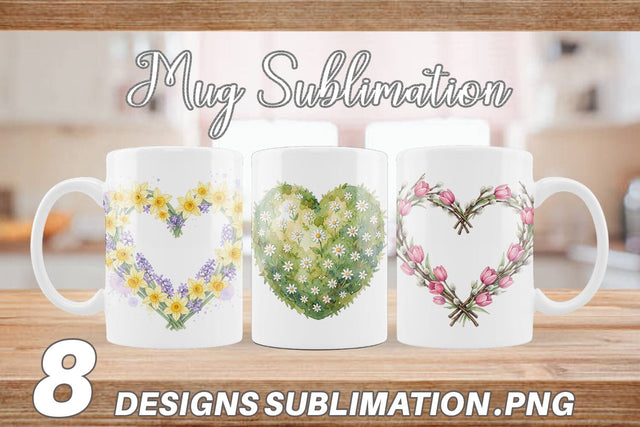 Mug Wrap Watercolor Floral Easter Heart Wreath Sublimation artnoy 