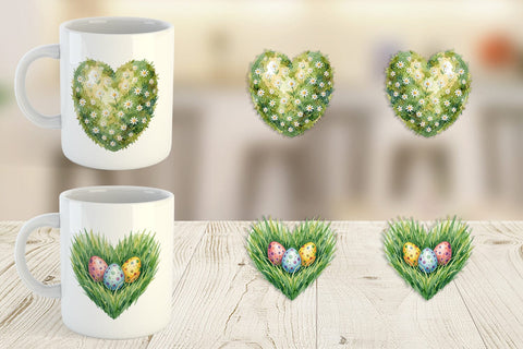 Mug Wrap Watercolor Floral Easter Heart Wreath Sublimation artnoy 
