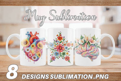 Mug Wrap Watercolor Floral Retro Medical Anatomy Sublimation artnoy 