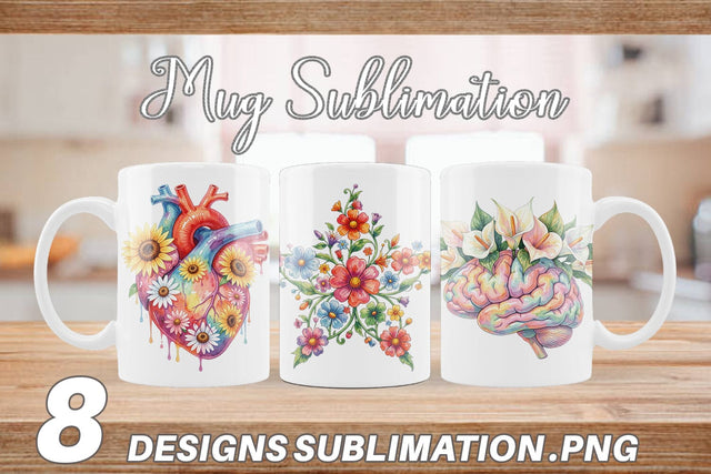 Mug Wrap Watercolor Floral Retro Medical Anatomy Sublimation artnoy 