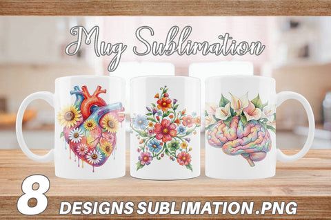 Mug Wrap Watercolor Floral Retro Medical Anatomy Sublimation artnoy 