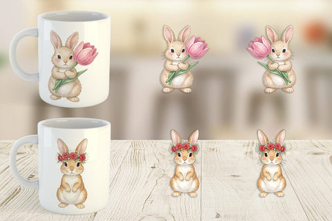 Mug Wrap Watercolor Floral Spring Easter Bunny Sublimation artnoy 