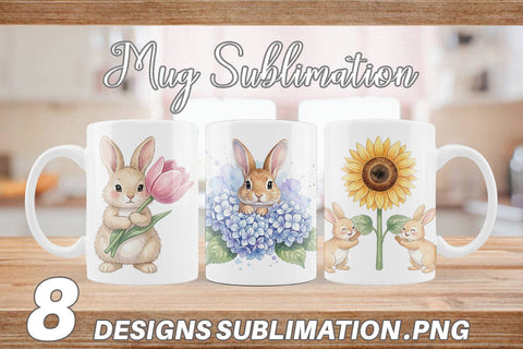 Mug Wrap Watercolor Floral Spring Easter Bunny Sublimation artnoy 