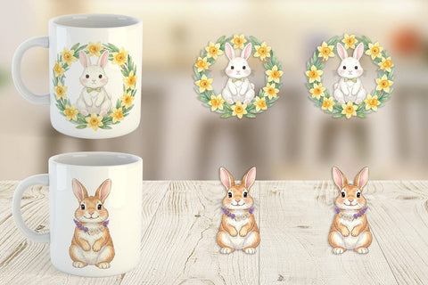 Mug Wrap Watercolor Floral Spring Easter Bunny Sublimation artnoy 
