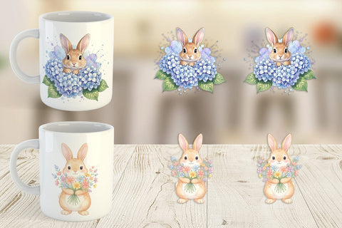 Mug Wrap Watercolor Floral Spring Easter Bunny Sublimation artnoy 