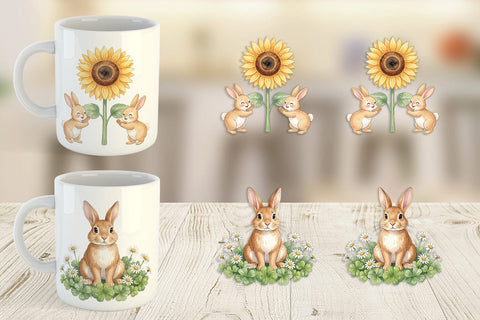 Mug Wrap Watercolor Floral Spring Easter Bunny Sublimation artnoy 