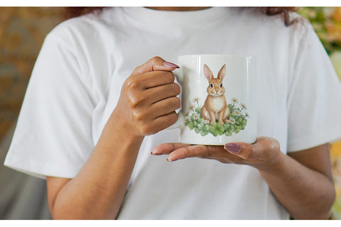 Mug Wrap Watercolor Floral Spring Easter Bunny Sublimation artnoy 