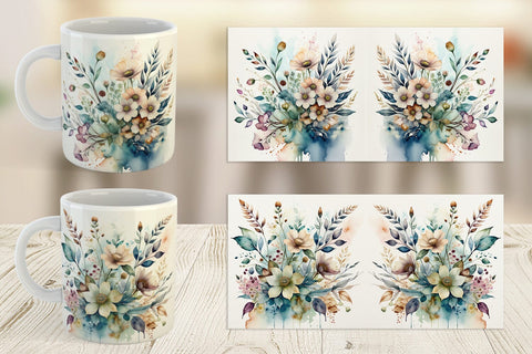 Mug Wrap Watercolor Floral Sublimation artnoy 
