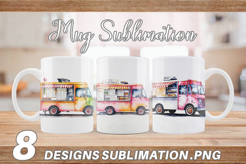 Mug Wrap Watercolor Food Truck Sublimation artnoy 