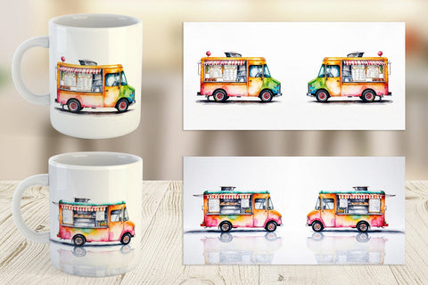 Mug Wrap Watercolor Food Truck Sublimation artnoy 