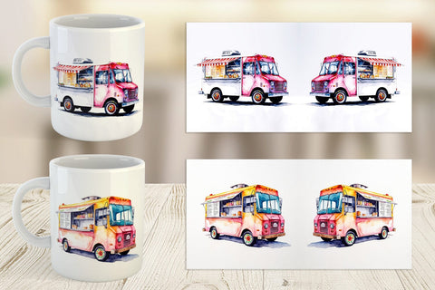 Mug Wrap Watercolor Food Truck Sublimation artnoy 