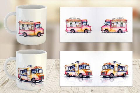 Mug Wrap Watercolor Food Truck Sublimation artnoy 