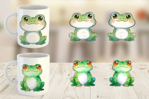 Mug Wrap Watercolor Frog Sublimation artnoy 