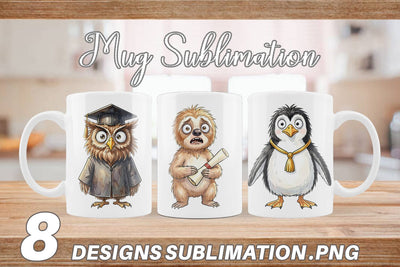 Mug Wrap Watercolor Funny Animal Graduation Sublimation artnoy 