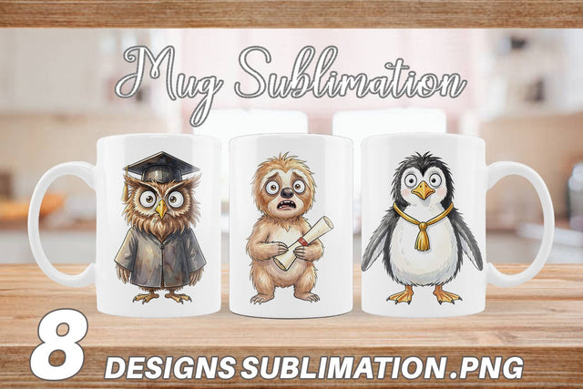 Mug Wrap Watercolor Funny Animal Graduation Sublimation artnoy 