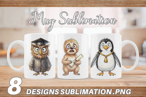 Mug Wrap Watercolor Funny Animal Graduation Sublimation artnoy 