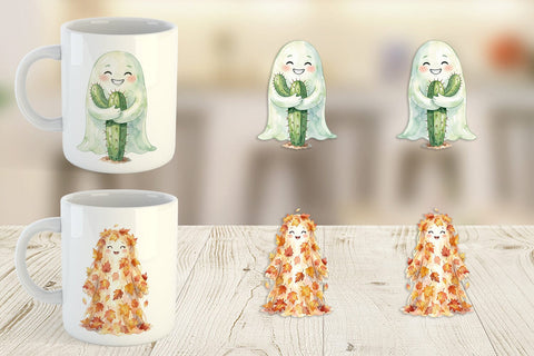 Mug Wrap Watercolor Funny Botanical Nature Ghost Sublimation artnoy 
