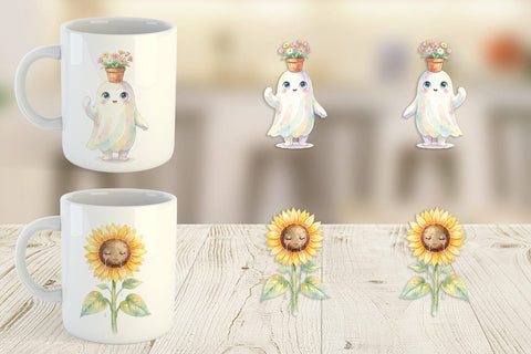 Mug Wrap Watercolor Funny Botanical Nature Ghost Sublimation artnoy 