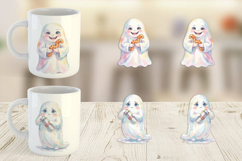 Mug Wrap Watercolor Funny Botanical Nature Ghost Sublimation artnoy 