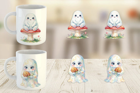 Mug Wrap Watercolor Funny Botanical Nature Ghost Sublimation artnoy 