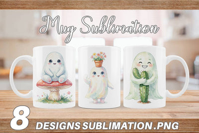 Mug Wrap Watercolor Funny Botanical Nature Ghost Sublimation artnoy 