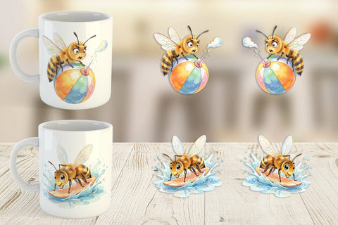 Mug Wrap Watercolor Funny Clumsy Bee Summer Fail Sublimation artnoy 
