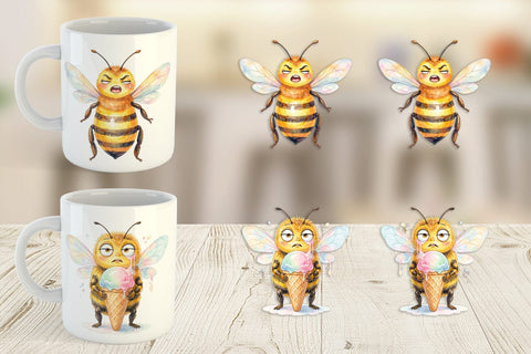 Mug Wrap Watercolor Funny Clumsy Bee Summer Fail Sublimation artnoy 