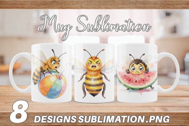 Mug Wrap Watercolor Funny Clumsy Bee Summer Fail Sublimation artnoy 