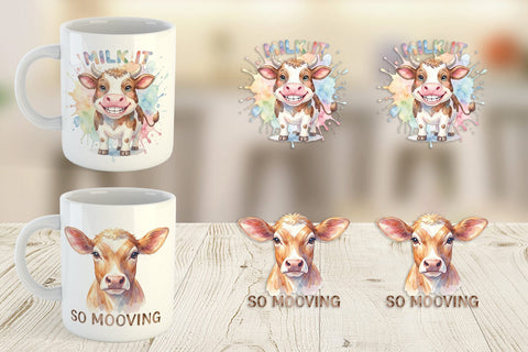 Mug Wrap Watercolor Funny Derpy Cow Quotes Sublimation artnoy 
